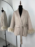 Fur V-neck Lace-up French Woolen Coat